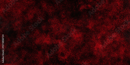 Red color powder explosion isolated on black background. Colorful dust explode. Paint Holi, dust particles splash. Network concept with spray. Futuristic technology element. 3D rendering.