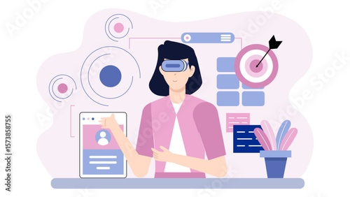 Employees joining virtual innovation challenge flat vector illustration