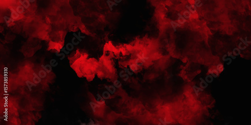 Red color powder explosion isolated on black background. Colorful dust explode. Paint Holi, dust particles splash. Network concept with spray. Futuristic technology element. 3D rendering.