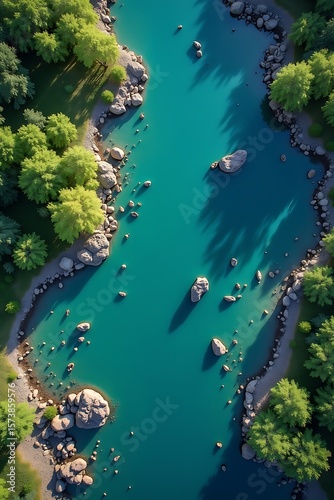 Wallpaper Mural A remarkably clear, detailed image portrays a river aerial view, showcasing the pristine clarity of the water and distinct features along its course. Torontodigital.ca