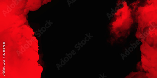 Red color powder explosion isolated on black background. Colorful dust explode. Paint Holi, dust particles splash. Network concept with spray. Futuristic technology element. 3D rendering.
