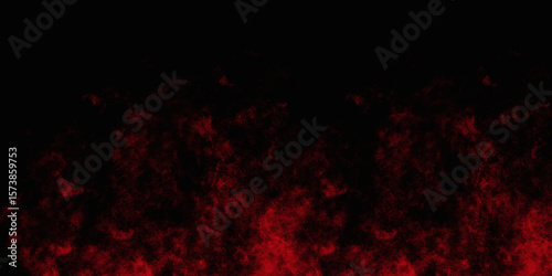 Red color powder explosion isolated on black background. Colorful dust explode. Paint Holi, dust particles splash. Network concept with spray. Futuristic technology element. 3D rendering.
