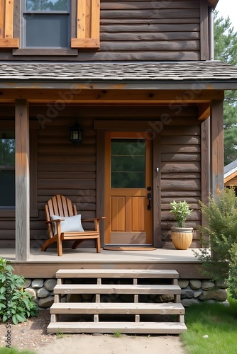 Wallpaper Mural A remarkably clear, detailed image portrays a rustic building exterior with weathered wood siding, a stone foundation, and a welcoming front porch. Torontodigital.ca