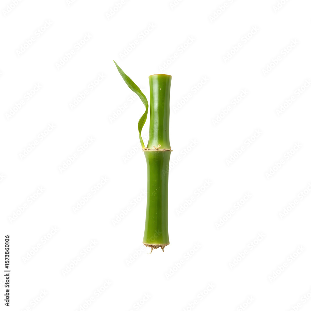 Fototapeta premium Single Green Bamboo Shoot with Sprouting Leaf on Transparent Background