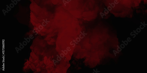 Red color powder explosion isolated on black background. Colorful dust explode. Paint Holi, dust particles splash. Network concept with spray. Futuristic technology element. 3D rendering.