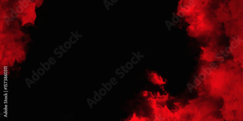 Red color powder explosion isolated on black background. Colorful dust explode. Paint Holi, dust particles splash. Network concept with spray. Futuristic technology element. 3D rendering.