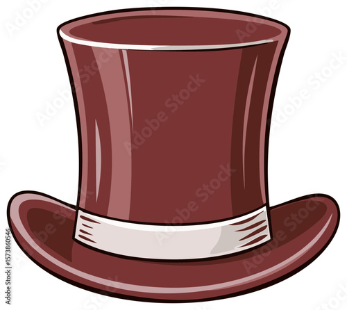 Elegant Brown Top Hat Cartoon Illustration Style Headwear Celebration Party, Symbolism, Classic Accessory, Vector