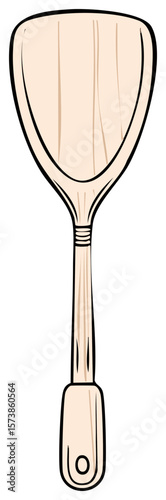 Drawn wooden turner for flipping food in pan and cooking meals