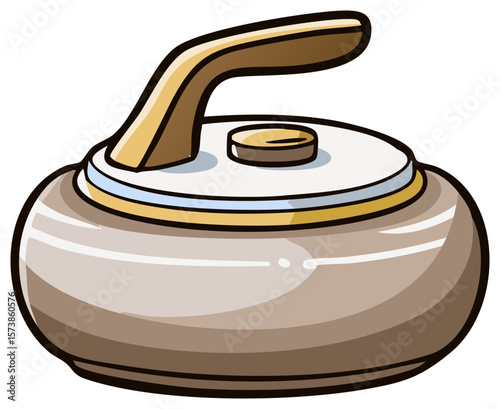 Cartoon Illustration of a Curling Stone for Winter Sports and Recreational Activities, Equipment for Team Games