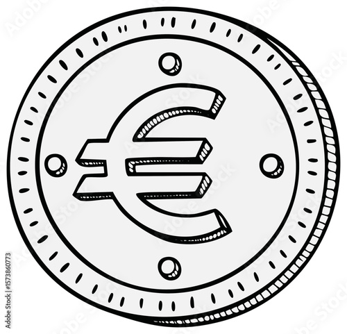 Doodle Style Euro Coin Graphic Illustration For Finance Payment Savings And Commerce