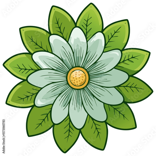 Cartoon Bloom with delicate Petals and leaves, decorative floral element for springtime designs and nature themed projects