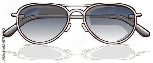 Aviator sunglasses with gradient lenses and silver frames icon with reflection