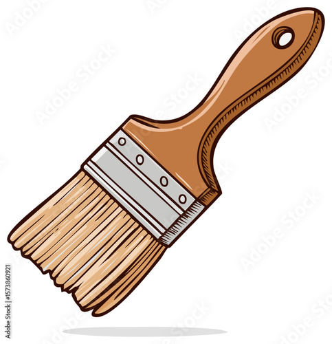 Painter's brown brush close up illustration, artistic equipment for canvas painting and house decoration