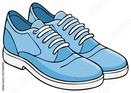 Pair of Fashionable Blue Casual Shoes with White Laces and Soles Illustration
