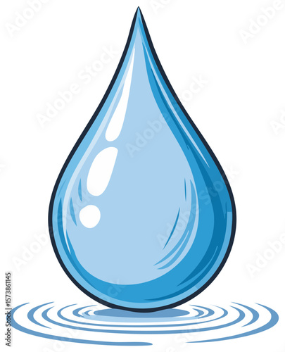 Blue Water Drop Cartoon with Ripples Graphic Element on White Background Illustration