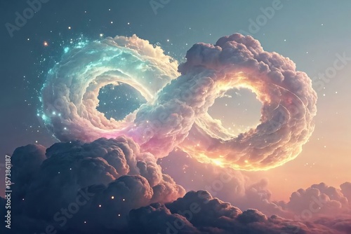 Dreamy Infinity Symbol Formed by Colorful Clouds in the Sky