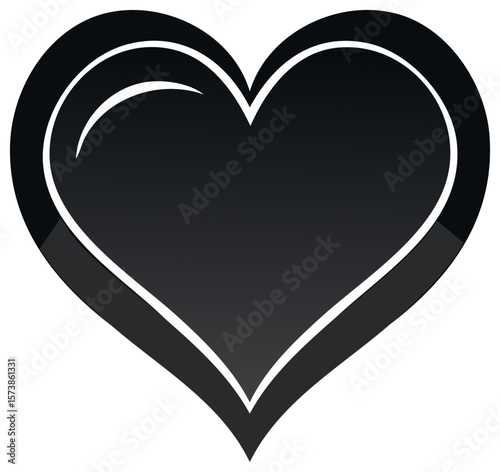 Elegant black heart design with white outline, stylish and modern graphic element for Valentine's day or romantic themes, isolated on white.