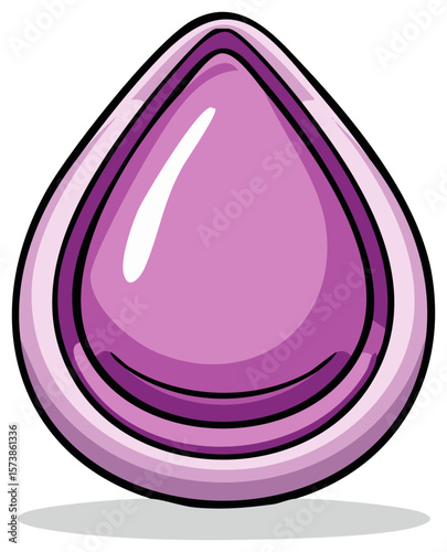 Glossy purple teardrop gem with black outlines, suitable for fantasy, gaming, and decorative applications; illustration of a shiny stone jewel