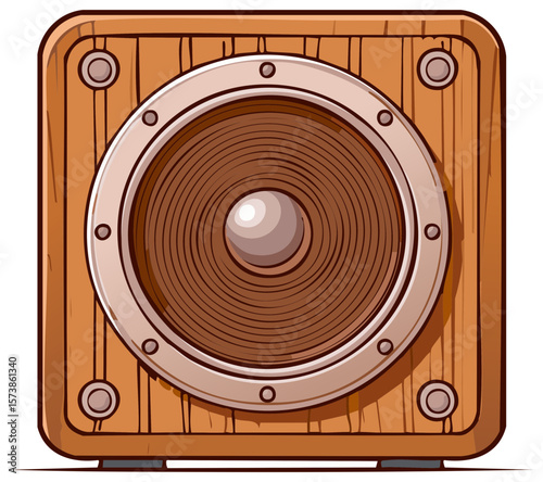 Isolated Wooden Speaker with Metal Rim for Musical Sound, Sound Systems, Cartoons, Loudspeakers, and Audio Speakers for Multimedia Devices