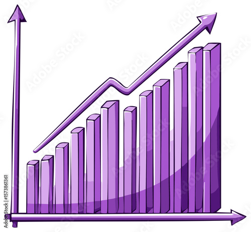 Bar chart with upward arrow trend line illustrates growth and positive trajectory in sketch style
