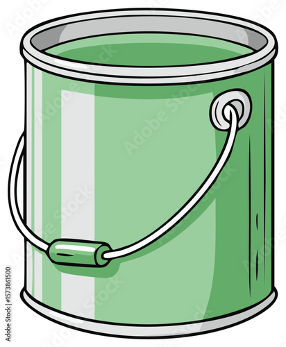 Illustration of a full paint can with green paint, container for painting or artistic projects, renovation