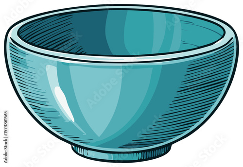 Illustration of a Blue Ceramic Bowl in Vector Graphic Style for Dining