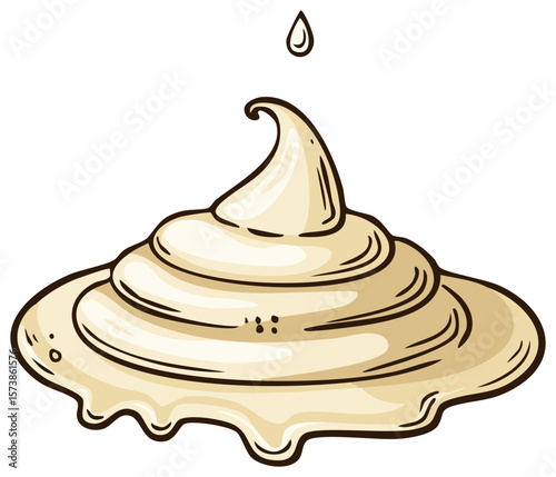 Hand-drawn illustration of vanilla frosting swirl with dripping glaze and a single drop illustration confectionery art