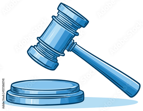 Gavel and Sound Block Cartoon Illustration, Law and Order Concept, Judge Icon