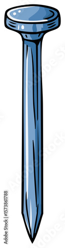 Illustration of a metal nail with a flat head, used for construction and woodworking projects, blue color, vector