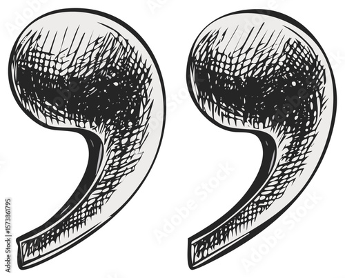 Double Quotation Mark Etched Style Set Communication Signs Punctuation Characters