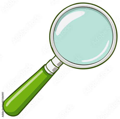 Illustration of a Green Magnifying Glass with Silver Frame and Handle