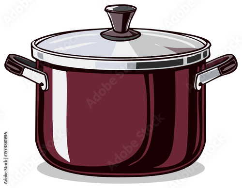 Burgundy cooking pot with glass lid and handles utensil food preparation kitchenware cookery