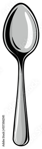 Simple single grey spoon with black outline graphic kitchen utensil on white background cartoon vector illustration