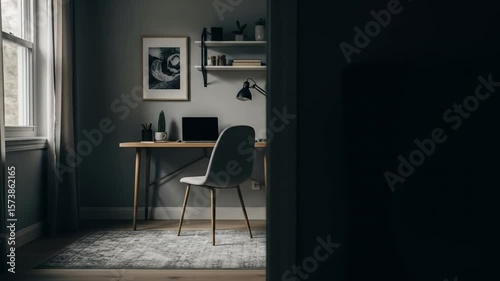 Minimalist Home Office with Grey Walls