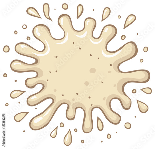 Isolated Cartoon Splatter with Splashes Spilled Liquid or Fluid in Beige Tone