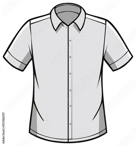 Short Sleeved Button Up Shirt Drawing Flat Lay Vector Illustration Men's Fashion