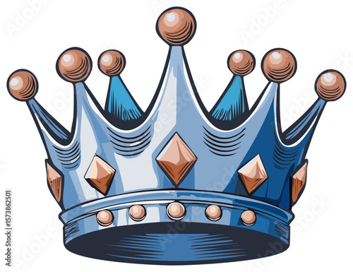 Royal Authority Illustration of Silver Crown with Ornate Gems and Decorative Orbs for Royalty and Prestige