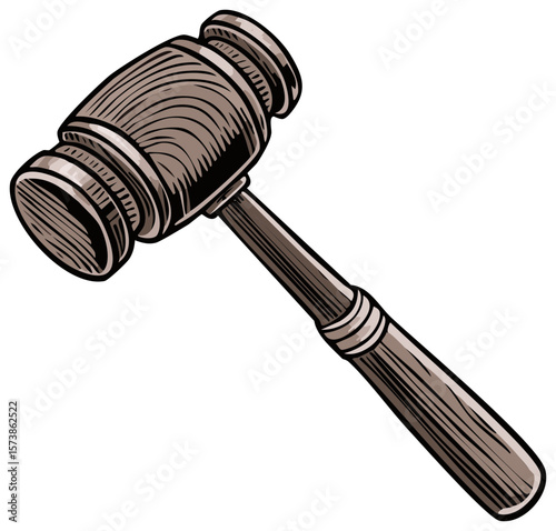 Wooden Gavel with Detailed Lines Represents Justice Law and Legal Process