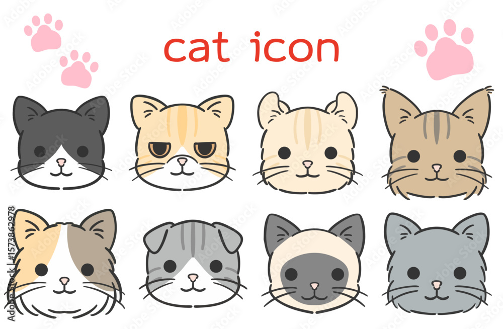 Fototapeta premium 猫の顔バリエーションイラストセット