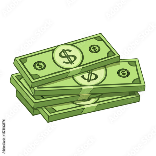 flat cartoon pack of money with dollar sign