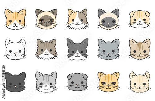 猫の顔バリエーションイラストセット