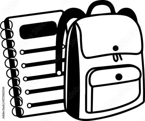 Notebook and shopping bag illustration, SVG with clean lines.School Backpack with Spiral Notebook and Backpack Elements