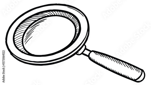 Magnifying glass sketch with wooden handle drawing vintage