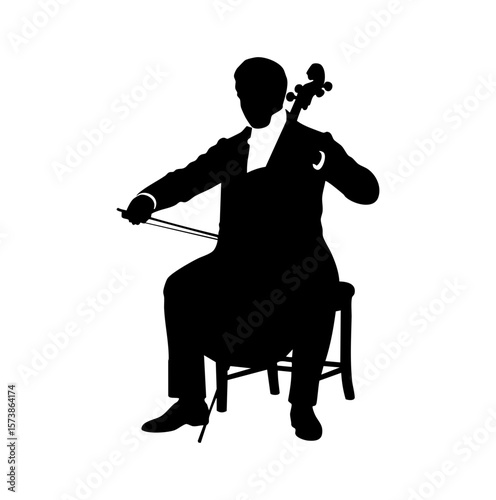 Elegant Cellist Silhouette Vector Art: Classic Musical Performance Icon for Design Projects