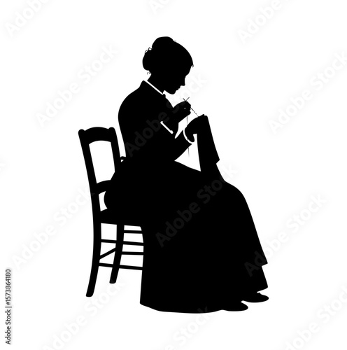 Timeless Elegance: Classic Silhouette of a Woman Engaged in Needlework – Celebrating Handmade Craft, Domestic Artistry & Vintage Charm