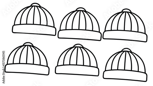Six black and white beanie hats arranged in two rows headwear winter hats