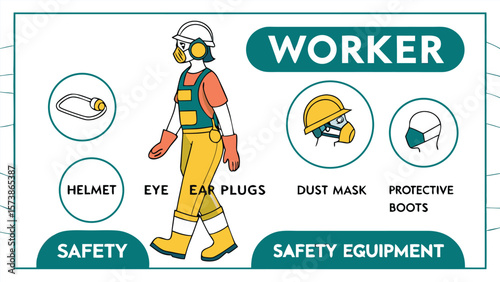 Worker safety equipment illustration helmet ear plugs