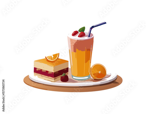 フルーツケーキとドリンク