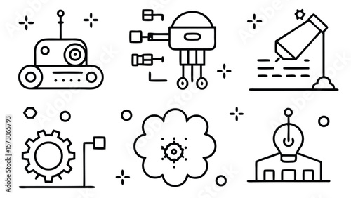 Robotic exploration and scientific discovery icons rover telescope
