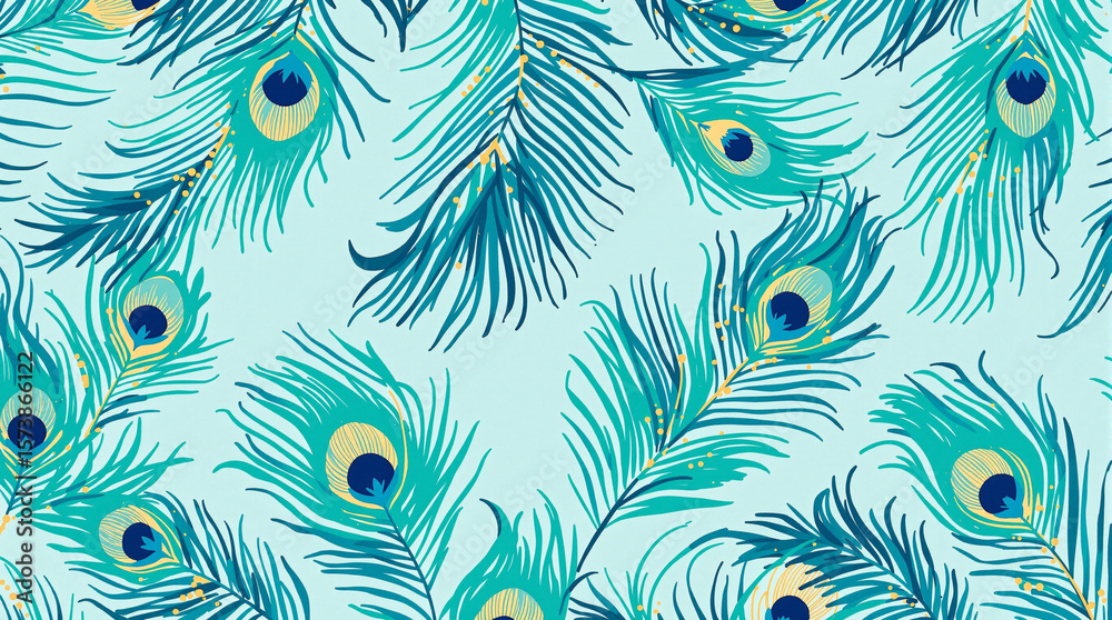Naklejka premium Vibrant Peacock Feather Pattern - Abstract Turquoise and Green Texture